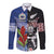 Custom Aotearoa and Samoa Rugby Long Sleeve Button Shirt Maori Warrior and Teuila Emblem-Tatau with Taniko Art