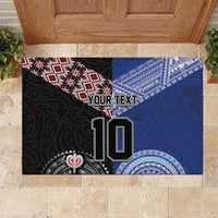 Custom Aotearoa and Samoa Rugby Rubber Doormat Maori Warrior and Teuila Emblem-Tatau with Taniko Art