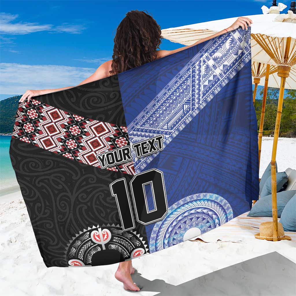 Custom Aotearoa and Samoa Rugby Sarong Maori Warrior and Teuila Emblem-Tatau with Taniko Art