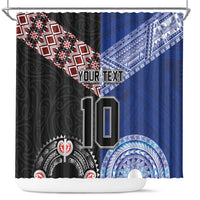 Custom Aotearoa and Samoa Rugby Shower Curtain Maori Warrior and Teuila Emblem-Tatau with Taniko Art