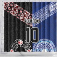Custom Aotearoa and Samoa Rugby Shower Curtain Maori Warrior and Teuila Emblem-Tatau with Taniko Art