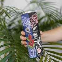 Custom Aotearoa and Samoa Rugby Skinny Tumbler Maori Warrior and Teuila Emblem-Tatau with Taniko Art LT03 - Polynesian Pride