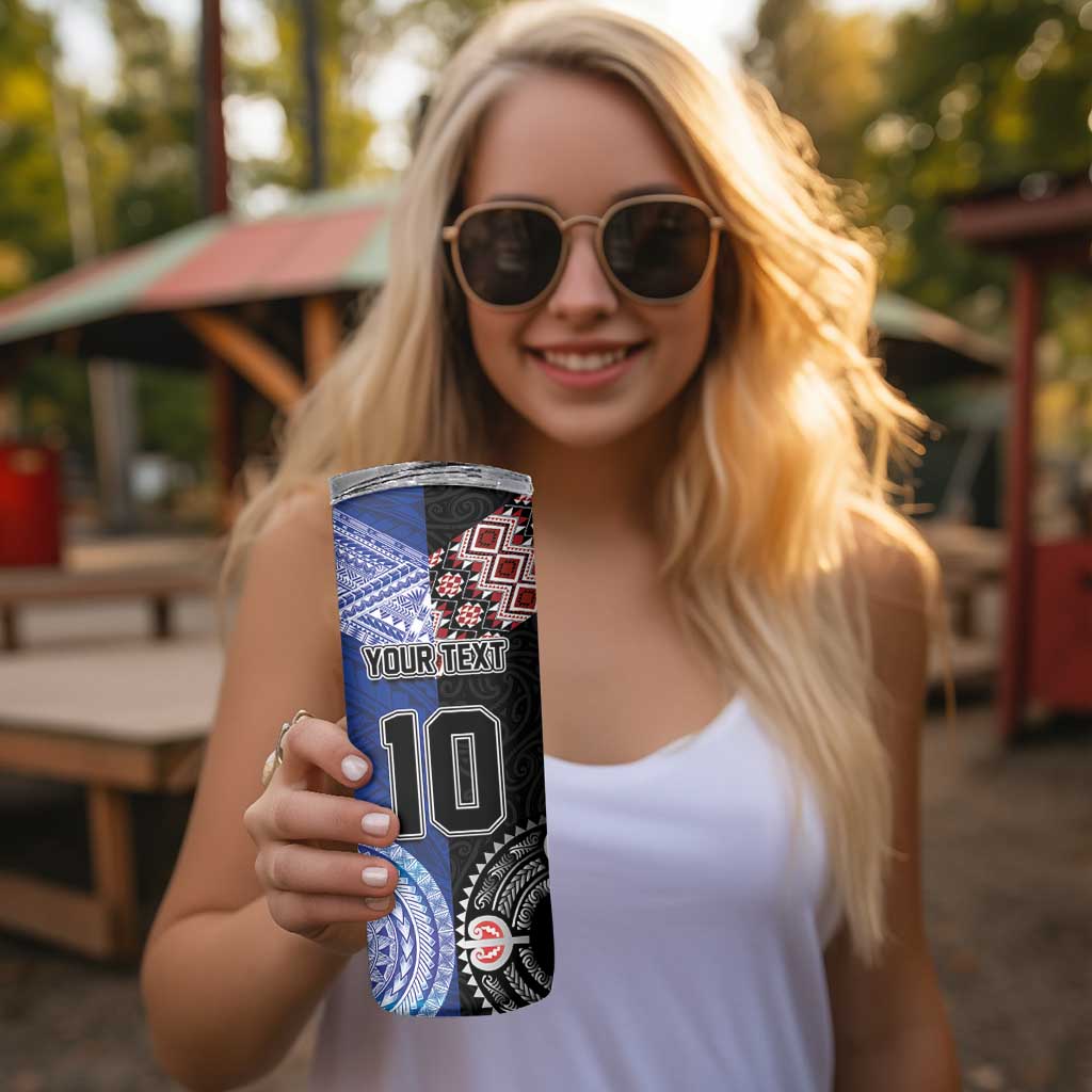 Custom Aotearoa and Samoa Rugby Skinny Tumbler Maori Warrior and Teuila Emblem-Tatau with Taniko Art LT03 - Polynesian Pride