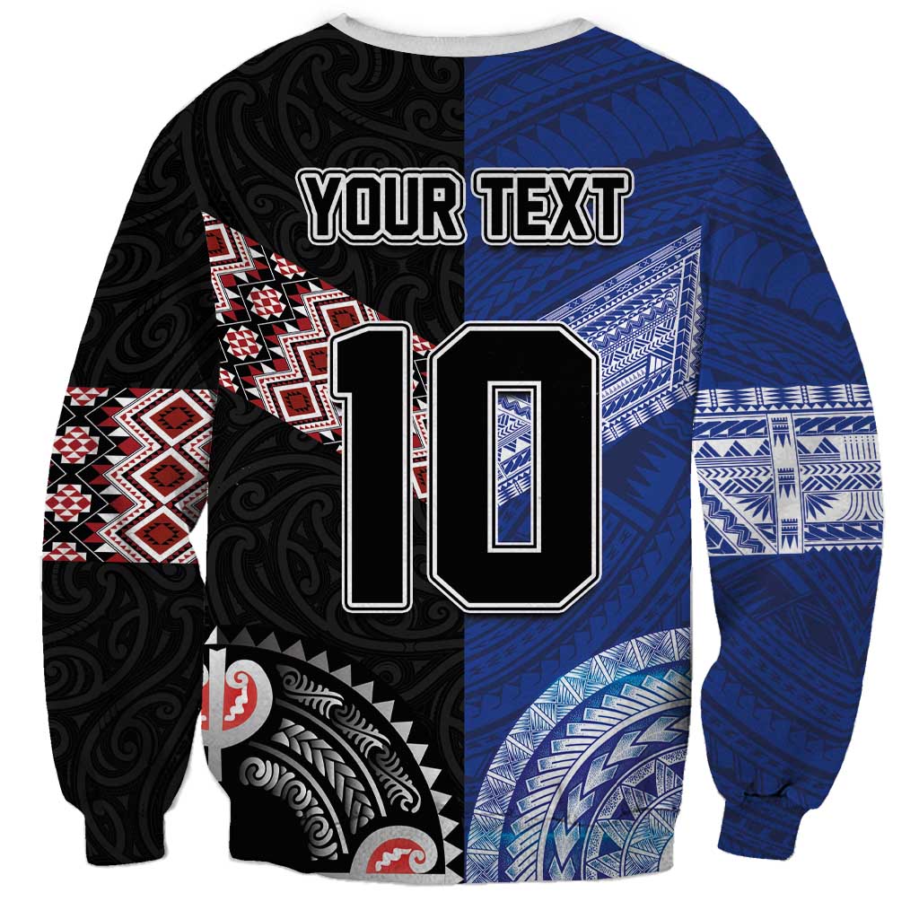 Custom Aotearoa and Samoa Rugby Sweatshirt Maori Warrior and Teuila Emblem-Tatau with Taniko Art