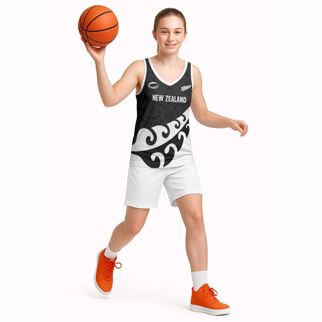 Custom NZ Rugby Basketball Jersey Koru and Silver Fern Sporty Style