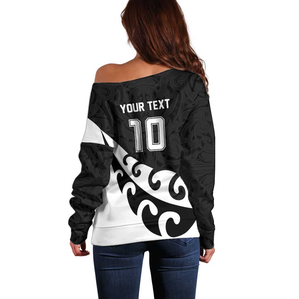 Custom NZ Rugby Off Shoulder Sweater Koru and Silver Fern Sporty Style
