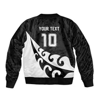 Custom NZ Rugby Sleeve Zip Bomber Jacket Koru and Silver Fern Sporty Style