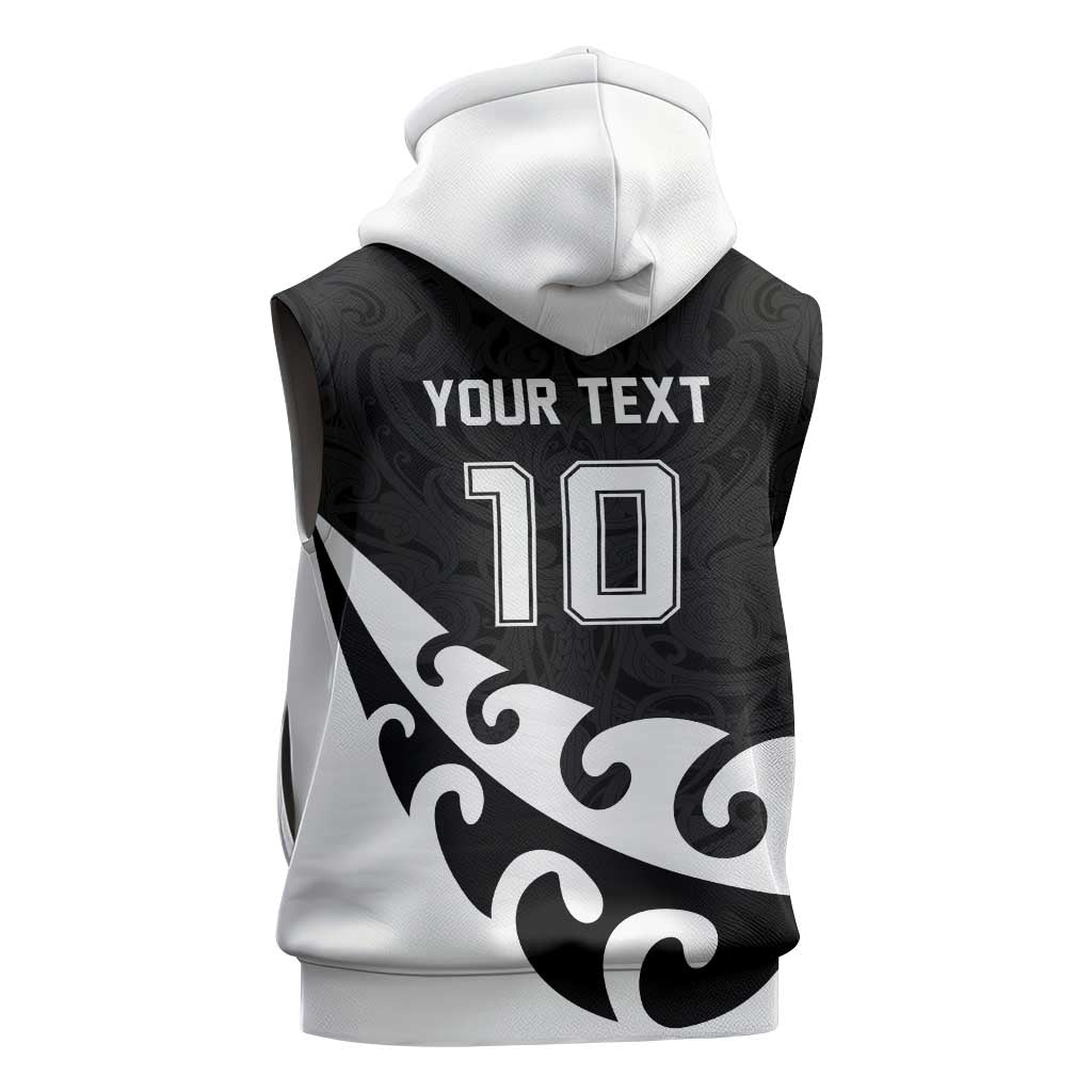 Custom NZ Rugby Sleeveless Zip Hoodie Koru and Silver Fern Sporty Style