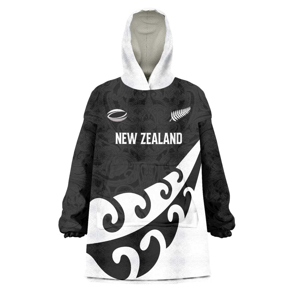 Custom NZ Rugby Wearable Blanket Hoodie Koru and Silver Fern Sporty Style
