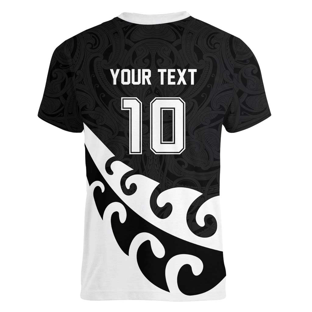Custom NZ Rugby Women V-Neck T-Shirt Koru and Silver Fern Sporty Style