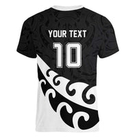 Custom NZ Rugby Women V-Neck T-Shirt Koru and Silver Fern Sporty Style
