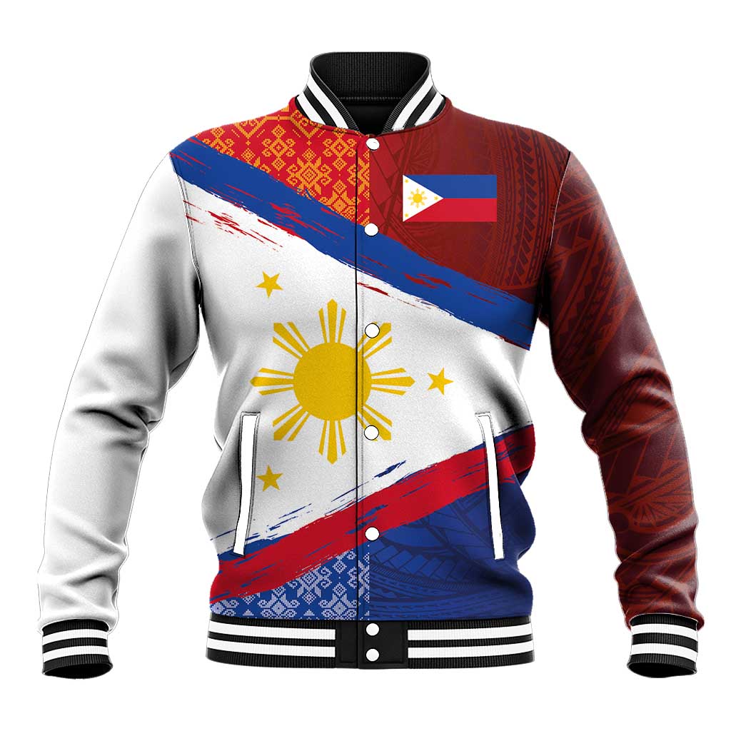 Philippines National Flag Day Baseball Jacket Polynesian and Yakan Tattoo Brush Style