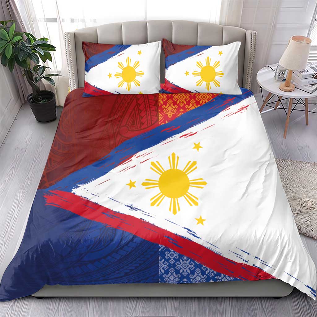 Philippines National Flag Day Bedding Set Polynesian and Yakan Tattoo Brush Style