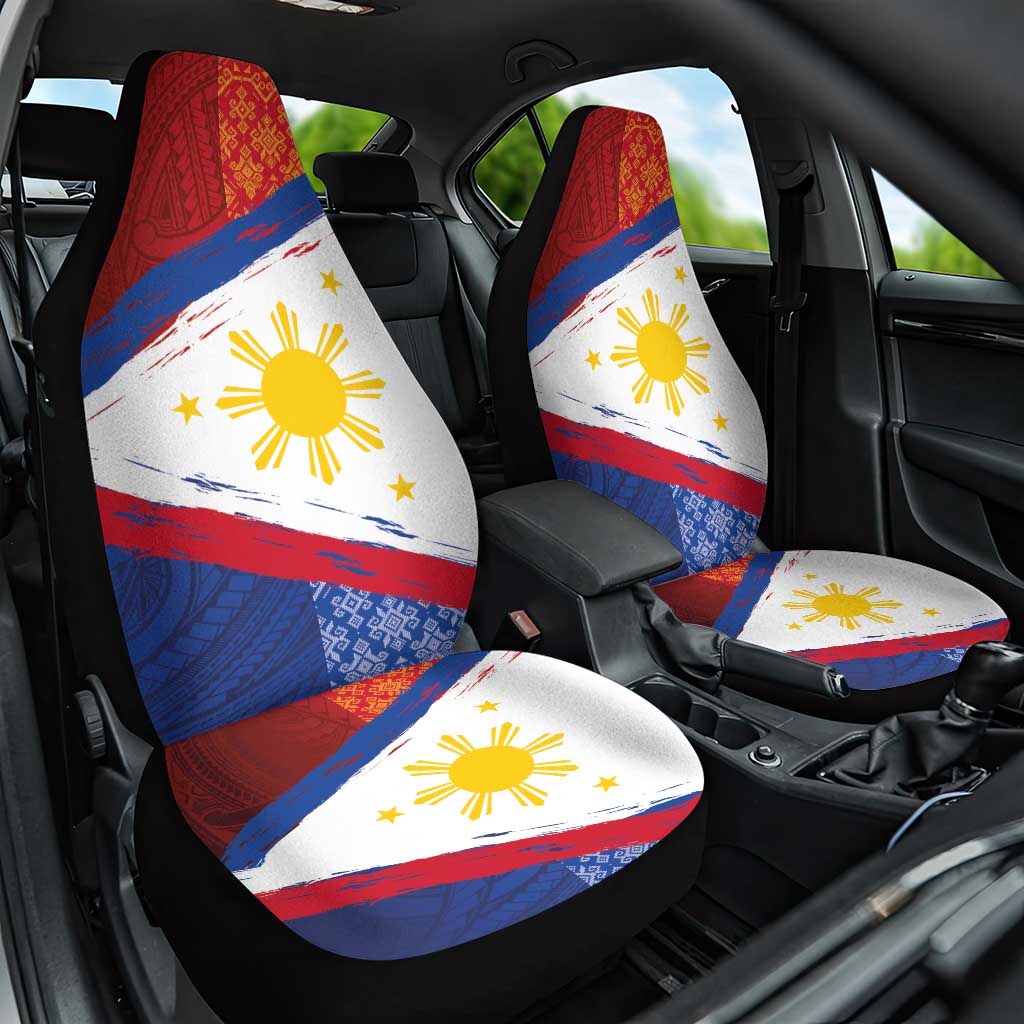 Philippines National Flag Day Car Seat Cover Polynesian and Yakan Tattoo Brush Style
