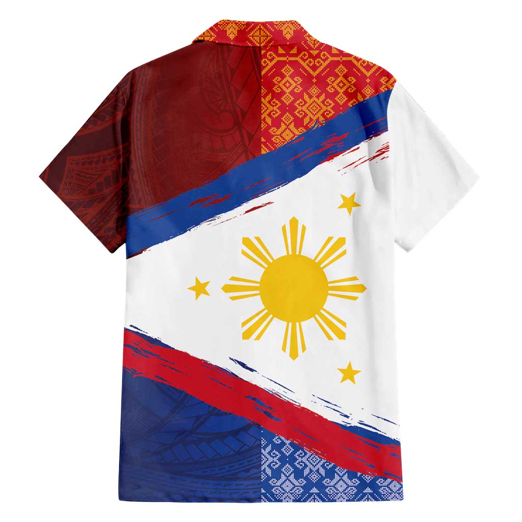 Philippines National Flag Day Family Matching Long Sleeve Bodycon Dress and Hawaiian Shirt Polynesian and Yakan Tattoo Brush Style