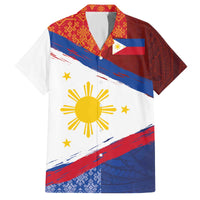 Philippines National Flag Day Family Matching Off The Shoulder Long Sleeve Dress and Hawaiian Shirt Polynesian and Yakan Tattoo Brush Style