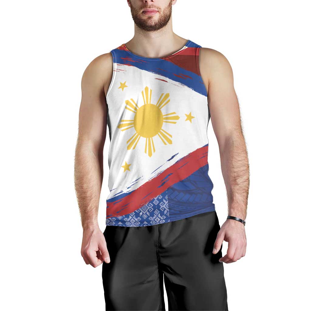 Philippines National Flag Day Men Tank Top Polynesian and Yakan Tattoo Brush Style