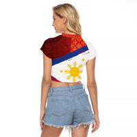 Philippines National Flag Day Raglan Cropped T Shirt Polynesian and Yakan Tattoo Brush Style
