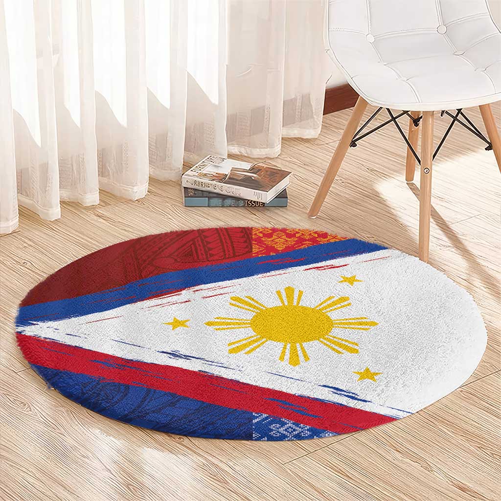 Philippines National Flag Day Round Carpet Polynesian and Yakan Tattoo Brush Style