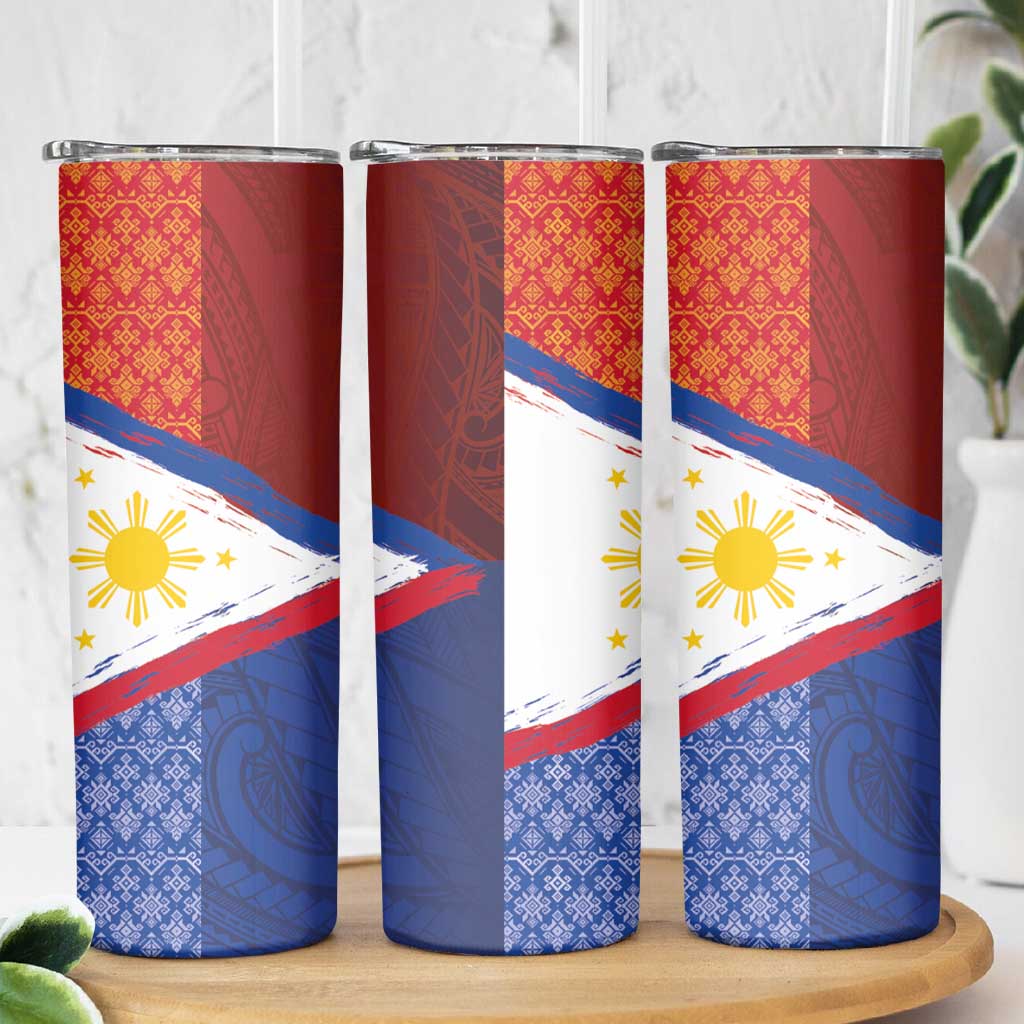 Philippines National Flag Day Skinny Tumbler Polynesian and Yakan Tattoo Brush Style