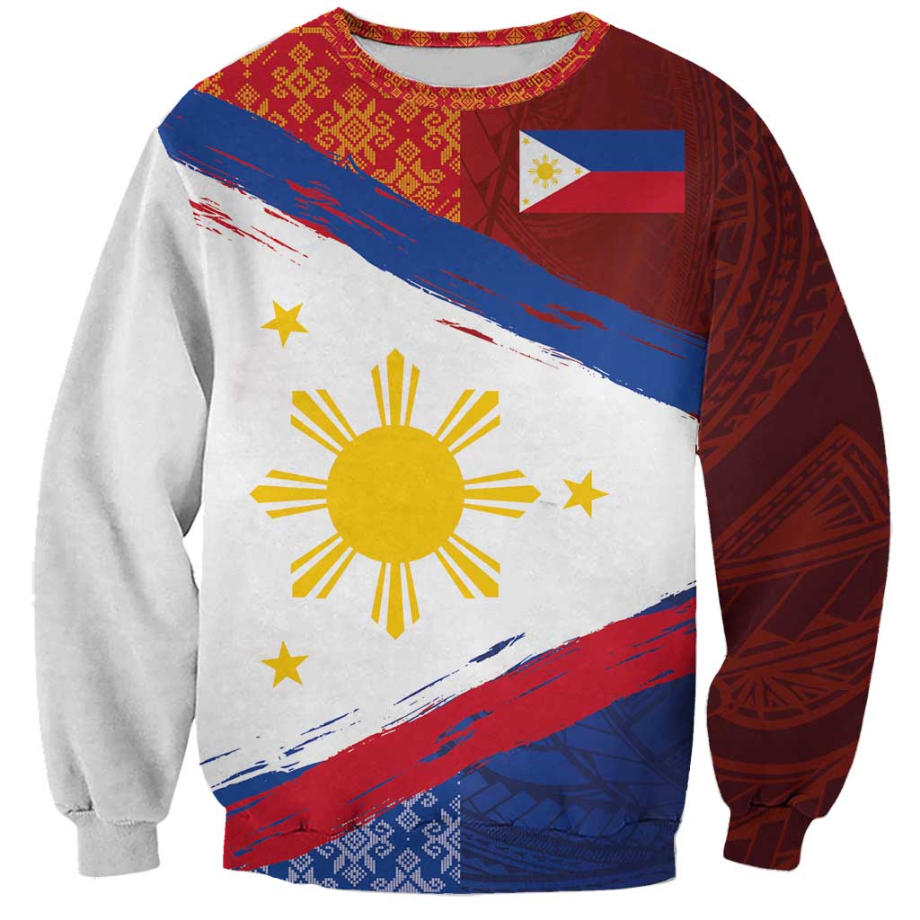 Philippines National Flag Day Sweatshirt Polynesian and Yakan Tattoo Brush Style