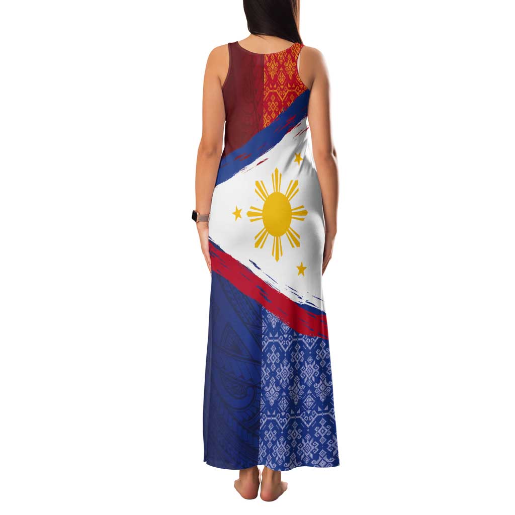 Philippines National Flag Day Tank Maxi Dress Polynesian and Yakan Tattoo Brush Style