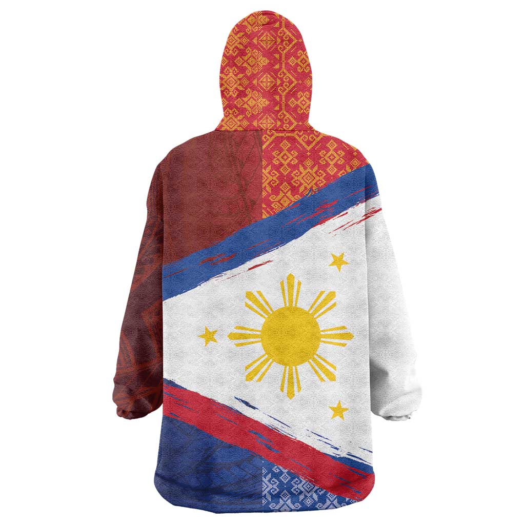 Philippines National Flag Day Wearable Blanket Hoodie Polynesian and Yakan Tattoo Brush Style
