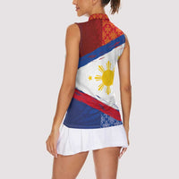 Philippines National Flag Day Women Sleeveless Polo Shirt Polynesian and Yakan Tattoo Brush Style