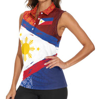 Philippines National Flag Day Women Sleeveless Polo Shirt Polynesian and Yakan Tattoo Brush Style