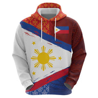 Philippines National Flag Day Zip Hoodie Polynesian and Yakan Tattoo Brush Style
