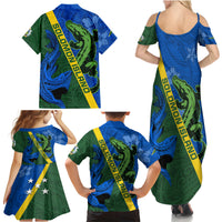 Solomon Island Crocodile and Shark Family Matching Summer Maxi Dress and Hawaiian Shirt Polynesian Pattern