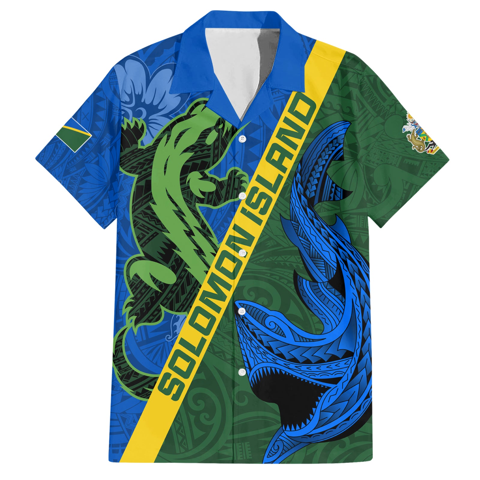 Solomon Island Crocodile and Shark Hawaiian Shirt Polynesian Pattern