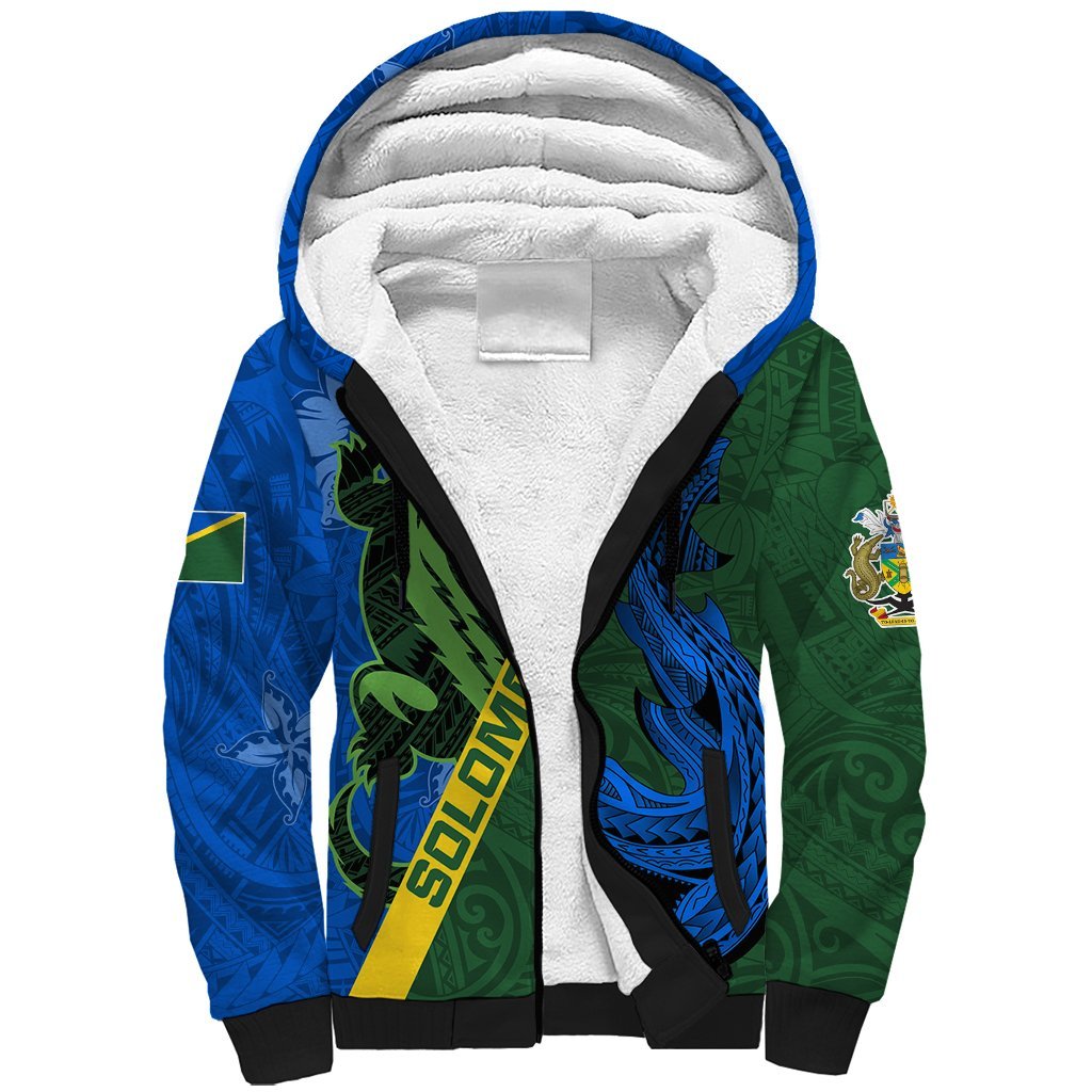Solomon Island Crocodile and Shark Sherpa Hoodie Polynesian Pattern LT03 Unisex Blue - Polynesian Pride