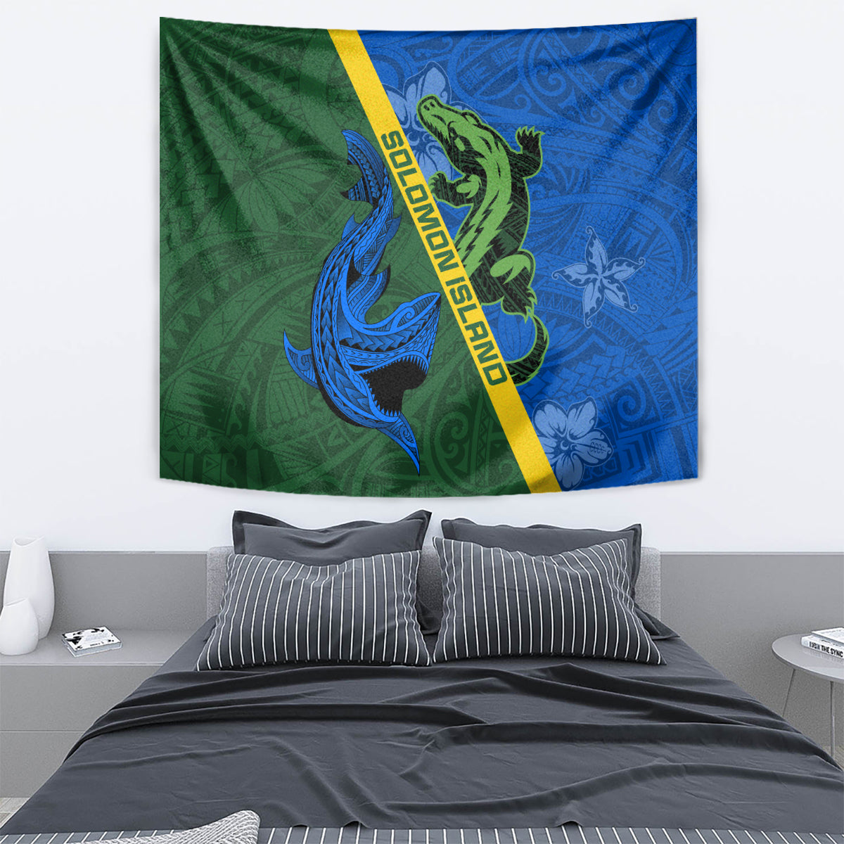 Solomon Island Crocodile and Shark Tapestry Polynesian Pattern