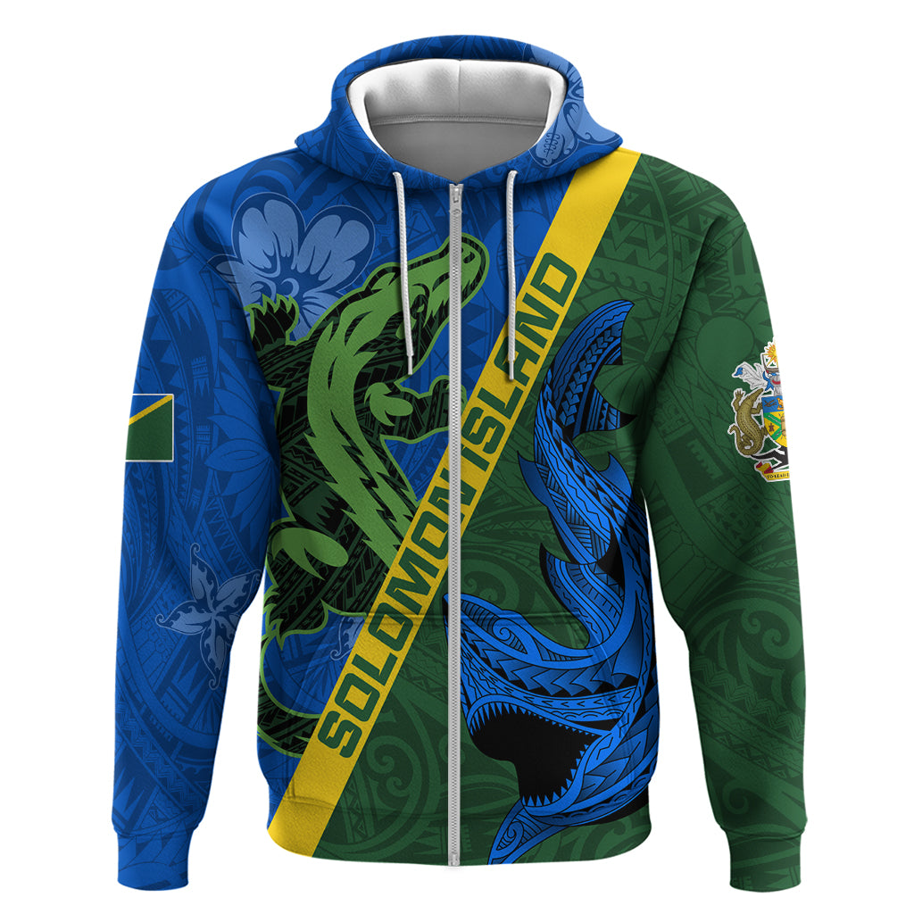 Solomon Island Crocodile and Shark Zip Hoodie Polynesian Pattern LT03 Zip Hoodie Blue - Polynesian Pride