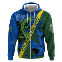 Solomon Island Crocodile and Shark Zip Hoodie Polynesian Pattern LT03 Zip Hoodie Blue - Polynesian Pride