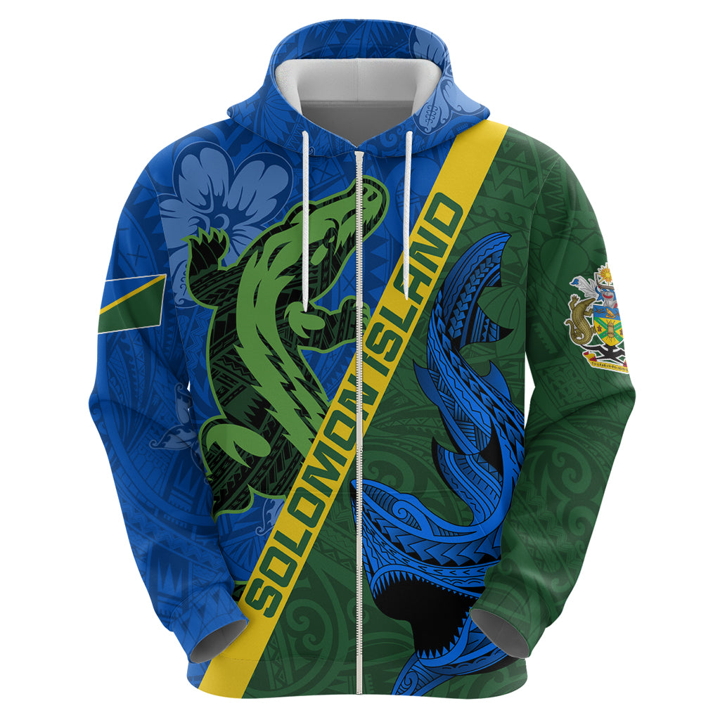 Solomon Island Crocodile and Shark Zip Hoodie Polynesian Pattern LT03 - Polynesian Pride