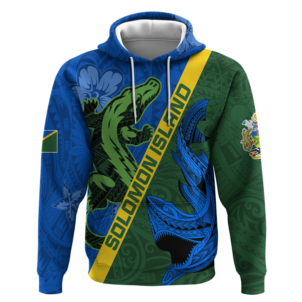 Solomon Island Crocodile and Shark Zip Hoodie Polynesian Pattern LT03 Pullover Hoodie Blue - Polynesian Pride