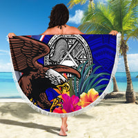 Personalised American Samoa and United States Beach Blanket Bald Eagle and Seal Hibiscus Polynesian Pattern