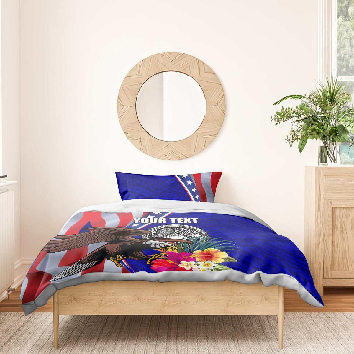 Personalised American Samoa and United States Bedding Set Bald Eagle and Seal Hibiscus Polynesian Pattern