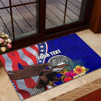 Personalised American Samoa and United States Rubber Doormat Bald Eagle and Seal Hibiscus Polynesian Pattern