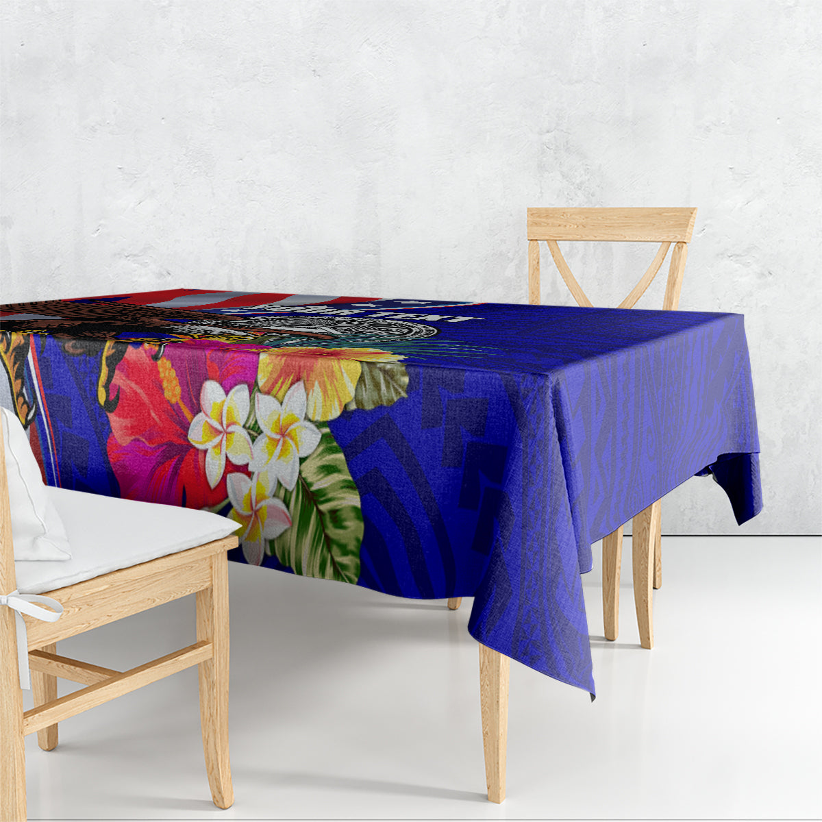 Personalised American Samoa and United States Tablecloth Bald Eagle and Seal Hibiscus Polynesian Pattern
