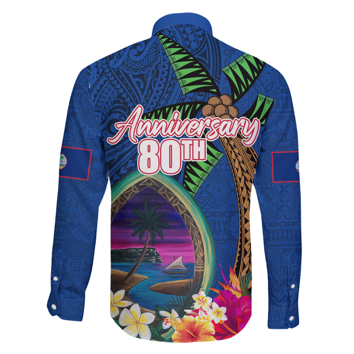 Guam Liberation Day 80th Anniversary Family Matching Short Sleeve Bodycon Dress and Hawaiian Shirt Palm Tree and Seal Artwork Hibiscus Polynesian Pattern