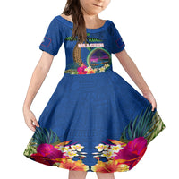 Guam Liberation Day 80th Anniversary Family Matching Tank Maxi Dress and Hawaiian Shirt Palm Tree and Seal Artwork Hibiscus Polynesian Pattern