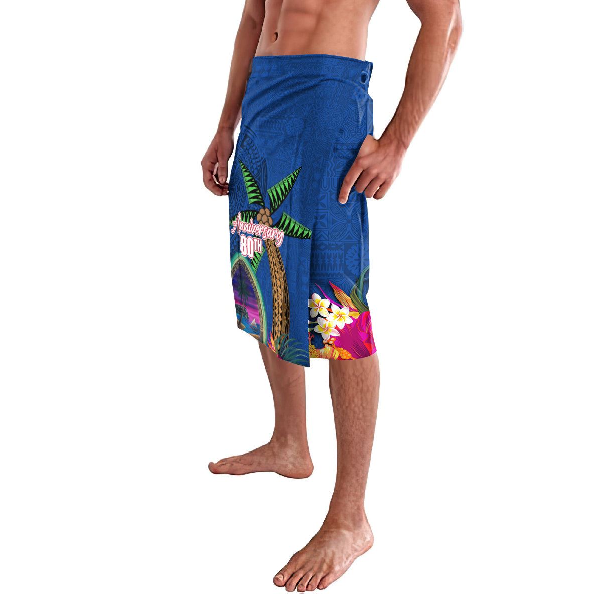 Guam Liberation Day 80th Anniversary Lavalava Palm Tree and Seal Artwork Hibiscus Polynesian Pattern