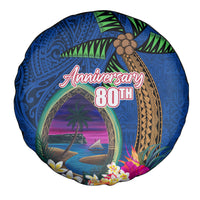 Guam Liberation Day 80th Anniversary Spare Tire Cover Palm Tree and Seal Artwork Hibiscus Polynesian Pattern