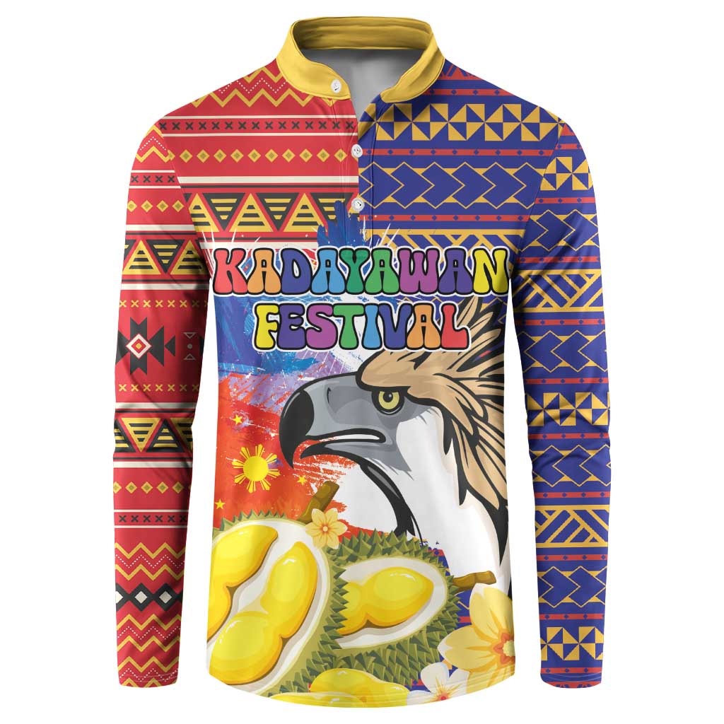 Philippines Kadayawan Button Sweatshirt Filipino Eagle Durian with Polynesian and Igorots Pattern