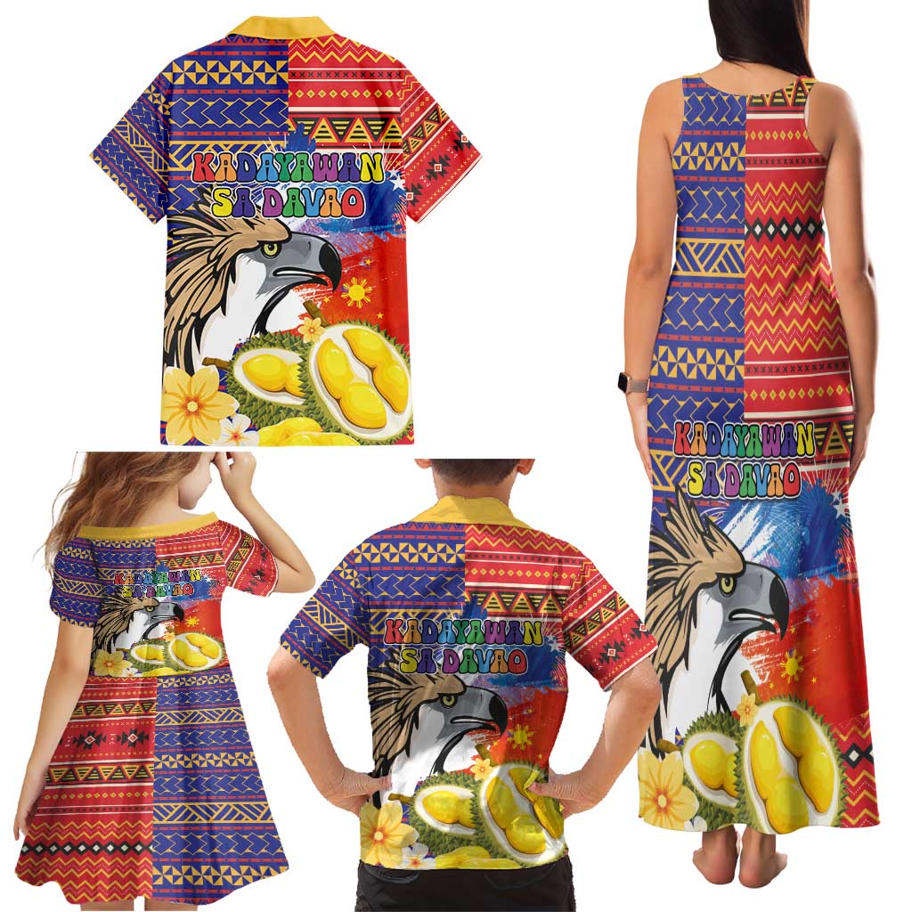 Philippines Kadayawan Family Matching Tank Maxi Dress and Hawaiian Shirt Filipino Eagle Durian with Polynesian and Igorots Pattern