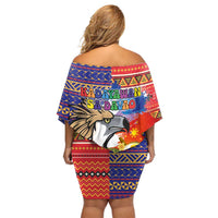 Philippines Kadayawan Off Shoulder Short Dress Filipino Eagle Durian with Polynesian and Igorots Pattern
