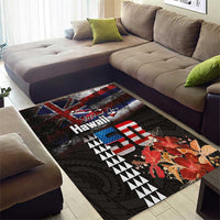 Hawaii Statehood Day Area Rug 50th state of the United States Kakau Tattoos and Hibiscus Grunge - Polynesian Pride